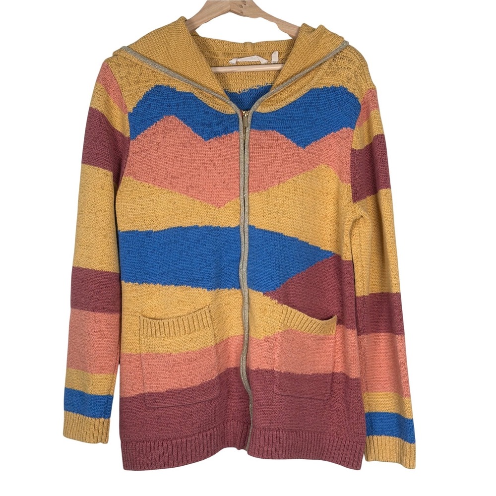 Soft Surroundings Reverie Hooded Intarsia Cardigan Womens M Zip‎ Hooded Sweater
